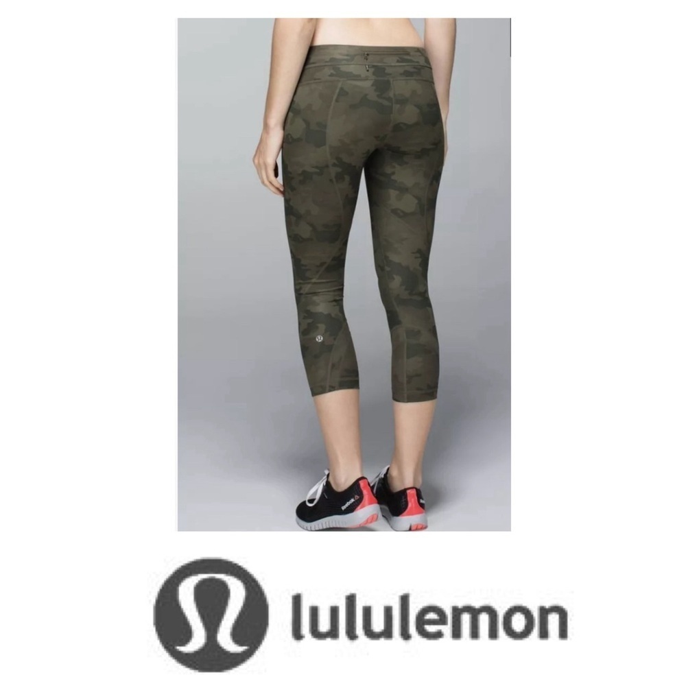 Lululemon Run Inspire Crop ll Savasana Green Camouflage Fatigue Leggings…